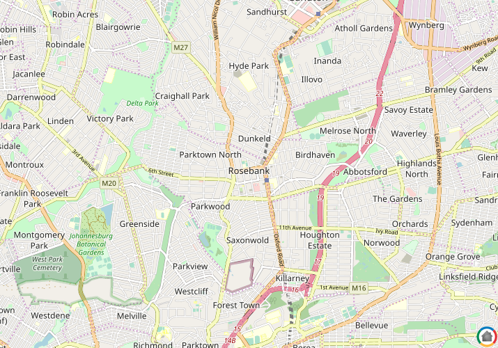 Map location of Rosebank - JHB